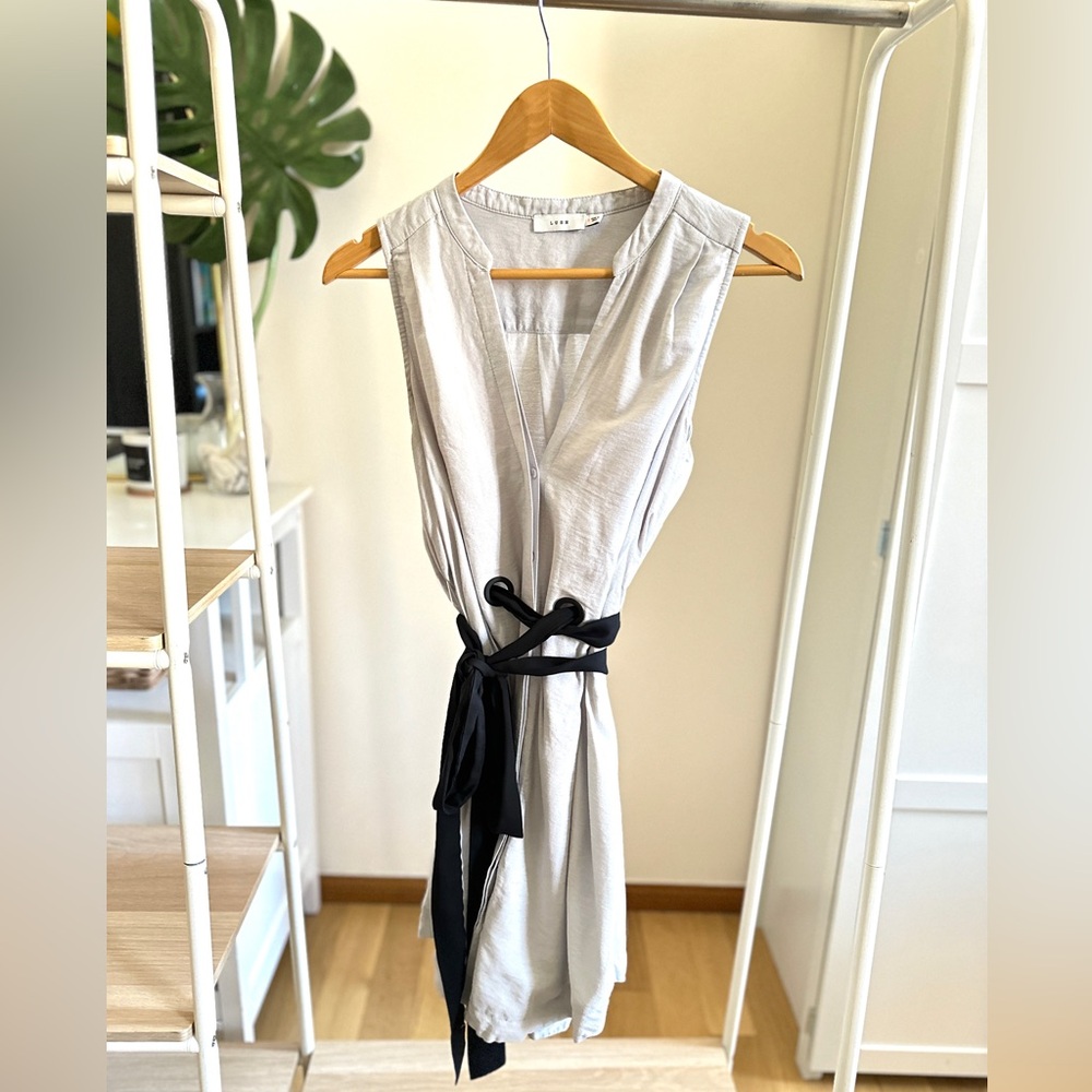 Gray Lush Tank Dress with Black Tie Belt